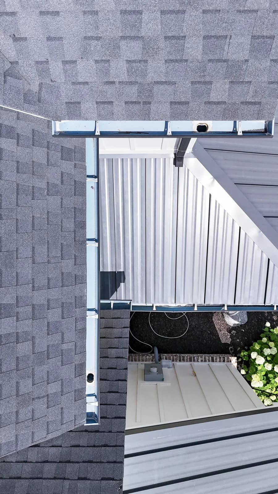 Perfectly clean gutter channel with clear downspout opening